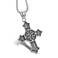 Collana con pendente a doppia croce in acciaio inossidabile con finitura argento vintage - Croce Retrò Senza Catena (A0503)
