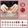 Unghie finte con gatto e mela carini, stelle rosse e set da 24 pezzi corti quadrati - Stile con Colla (A3083)