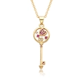 18k vergoldete Herz-Schlüssel-Halskette mit rosa und weißen Zirkonia-Kristallen - Rosa Herz Runder Schlüssel Stil (c177)
