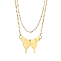 Gold double layered necklace with butterfly pendant and engraved letter N on chain - Letter N Butterfly Pendant Style