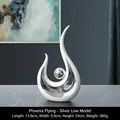 Modern abstract silver and white ceramic Phoenix sculpture for contemporary home decor - Phoenix Flight - White Silver Short
