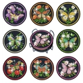 DIY Diamond Painting Coasters Set with Holder featuring 8 Butterfly and Floral Designs - Butterfly Flower Style