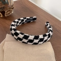 Handmade black and white houndstooth padded headband with thick textured fabric for women - Black and White Houndstooth