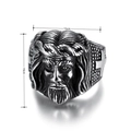 Anello Gesù Cristo vintage in acciaio inossidabile con incisione e croce - US 7 / Colore Acciaio Lucido (02504)