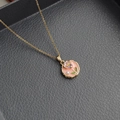 Baroque natural pearl necklace with pink rose floral pendant on black leather - Lotus Pendant Pearl-Pink 0363F
