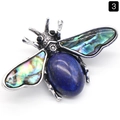 Broche abeille argentée vintage avec gemme bleue et ailes en nacre d'abalone irisées - Lapis-lazuli
