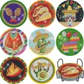 DIY Mexican theme diamond painting coasters set with 8 vibrant folk patterns and holder - Mexican Culture Elements Style (BD997)