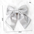 Sparkling silver sequin Christmas bow ornament, 27x27cm decorative holiday tree topper - Large Sequin Pearl Silver Bow