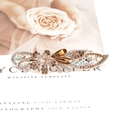 Elegant champagne crystal and amber rhinestone flower hair clip on golden base - Plum Blossom Champagne