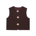 Chic dark brown sleeveless vest with three decorative gold shell-shaped metal buttons - S / Chestnut