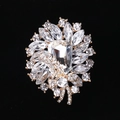 Golden flower brooch with rectangular crystal center and marquise petals on black velvet - MM-BR-2218 / Gold
