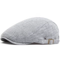 Light gray linen flat cap for men with breathable texture and side metal buckle - Adjustable (54-59cm) / Light Gray