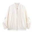 Chaqueta blanca casual holgada con cremallera metálica y mangas remangables en blanco - XS / Estampado