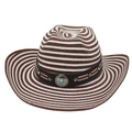 Cappello da cowboy in rafia a righe con fascia turchese per spiaggia e sole - Taglia unica(56-58cm) / Righe Caffè Bianco (Concho Tondo Turchese Blu + Corda Antivento)
