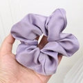 French style oversized light purple satin scrunchie held by hand for hair styling - 4# Purple
