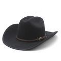 Détail d'un chapeau de cow-boy noir en feutre avec ruban en cuir tressé et boucle dorée - M(56-58cm) / Noir