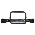 Dettaglio della borsa a tracolla in PVC trasparente con bordo nero e ganci dorati - Nero (Senza Sciarpa)