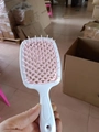 Pink hollow grid hairbrush with white handle for detangling and scalp massage - White Handle - Light Pink