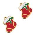Christmas stocking pendants in red enamel with gold edges for DIY jewelry making - Gold Christmas Stocking