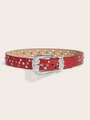 Dettaglio cintura rossa in finta pelle coccodrillo con fibbia a farfalla e strass luminosi - Fibbia a Farfalla con Strass/Motivo Coccodrillo / Rosso