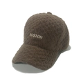 Berretto da baseball in pile marrone con ricamo Boston bianco per l'autunno inverno - caffè