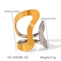 Detailed macro view of dual-tone gold and silver wave ring with artistic curved structure - R30386-GS-3D Hollow Two Tone