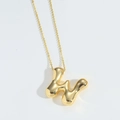 Golden liquid style letter W pendant necklace with shiny metallic mirror finish - Letter W