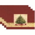 Red Christmas placemats set featuring festive tree patterns and Season's Greetings text - Style 21