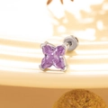 Titanium steel stud earring with purple clover-cut zircon and silver screw back - Blue-Purple (6MM Single)