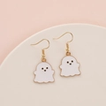 Cute white ghost earrings with gold trim and hooks for Halloween party jewelry - Cute White Ghost