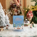 Blue Christmas gift box with snowman illustration and gold handle for candy and cookies - Light Blue