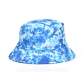 Outdoor tie-dye bucket hat in blue and white patterns with casual sun protection style - Blue and White Washed Tie-dye (#24)