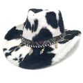 Dettaglio del cappello da cowboy muccato con fascia etnica e ciondoli a foglia d'oro - M (56-58cm) / Parte Superiore a Forma di Cuore Nero