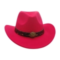 Kids vintage rose red fedora hat with star buckle brown leather band - Kids (52-54CM) / Rose Red (Pentagram Buckle)