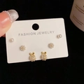 Detailed set of S925 silver pearl earrings featuring studs and bow knot designs - Gold-Bowknot Pearl Ball Set (38#)