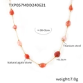 Titanium steel necklace with red natural agate stones in a delicate beaded design - 38+5cm (TXP057) / Gold Necklace