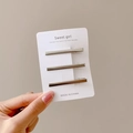 Three-piece set of minimalist silver metal hair clips on a white Sweet girl display card - Simple Bobby Pin 3-Piece Set - 5.8CM