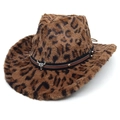 Dettaglio cappello da cowboy leopardato con fascia in pelle e ciondolo a testa di toro - M (56-58cm) / Corona a Cuore Marrone Scuro