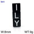 Set of 3 black stainless steel letter cubes ILY for DIY jewelry making 8mm beads - ILY Set (KLJ1198-Z)