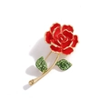 Broche rose rouge avec feuilles en cristal vert et finition dorée élégante - Style 10 (Rose rouge bordée d'or)