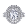 Oval 925 silver zircon ring with double halo setting and baguette side stones - US Size 5 / Oval Double Halo Style (TL-405) / White Gold (TL-405)