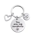 Silver stainless steel keychain with heart pendant and engraved sun pattern charm - You are my sunshine (XYY034) Silver