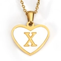 Golden heart pendant necklace with white enamel finish and letter X charm detail - Letter X - Gold Heart White Shell