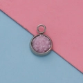 Macro shot of 12mm stainless steel pendant base with pink textured inlay and top ring - Pink Inlay Texture Style (26)