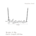 Silver stainless steel Mama script necklace pendant with adjustable 45+5cm length chain - LN1223 Necklace / Silver