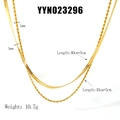 Double layered 18K gold plated stainless steel necklace set with snake and rope chain - Double Layer Flat Snake & Twist Rope Chain Style (YYN023296)