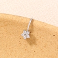 Silver stainless steel piercing stud with flower shaped clear crystal gems variant - Silver
