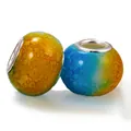 DIY colorful dotted glass beads for charm bracelets with silver metal cores - Blue Green Mottled