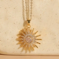 14K gold plated sunflower pendant necklace featuring sparkling circular zircon stones - White