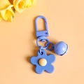Cute light blue flower bell keychain with metal snap hook and yellow center accent - Medium Blue